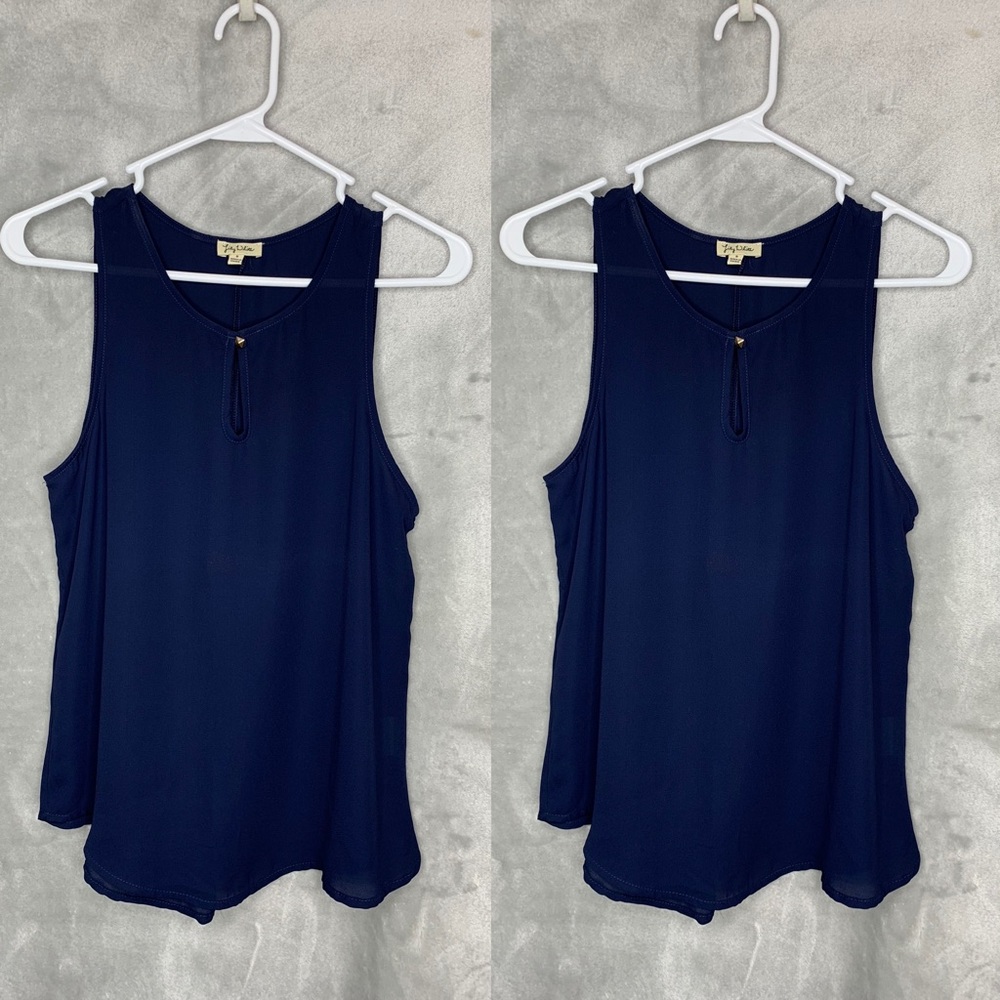 Navy Blue Blouse with Gold Accent Button